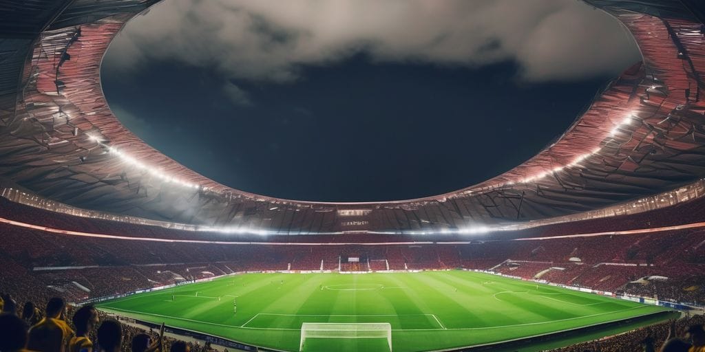 soccer stadium at night with cheering fans