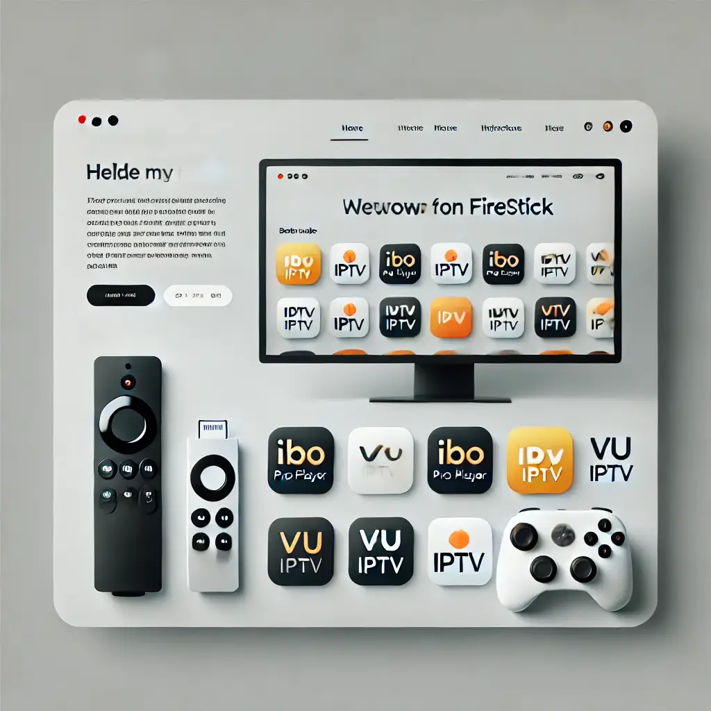 DALL·E 2024 11 10 21.40.44 A clean modern blog post design on a screen showing a step by step setup guide for IPTV on Firestick. The layout is inspired by Apples website aesth